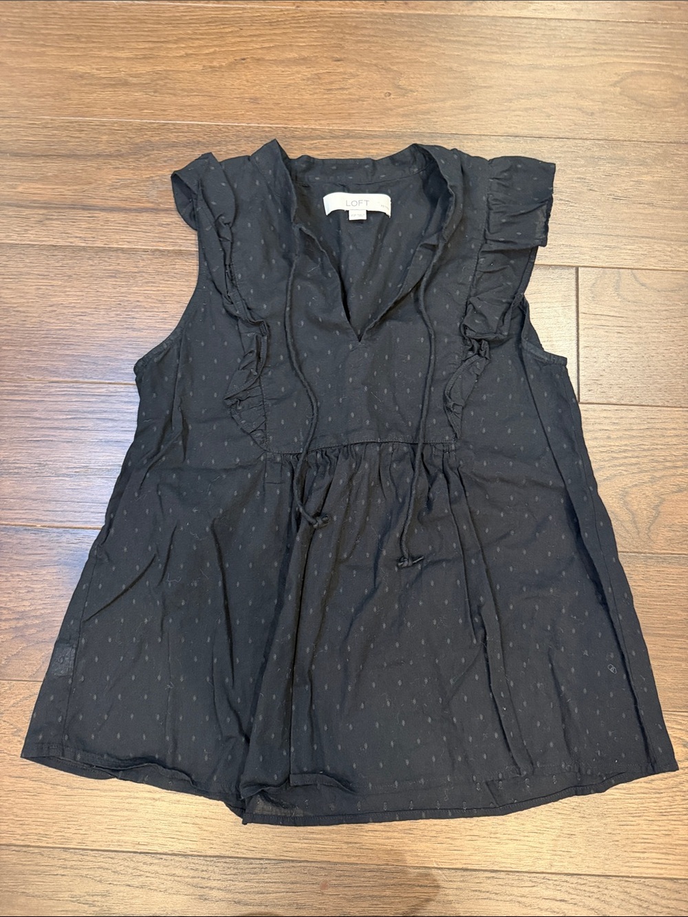 LOFT Black Ruffle Tie-Front Sleeveless Blouse Size XSP - C31-056